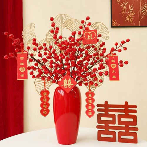 仿真花发财果红果假花花束摆设客厅新年高档结婚装饰塑料花艺摆件