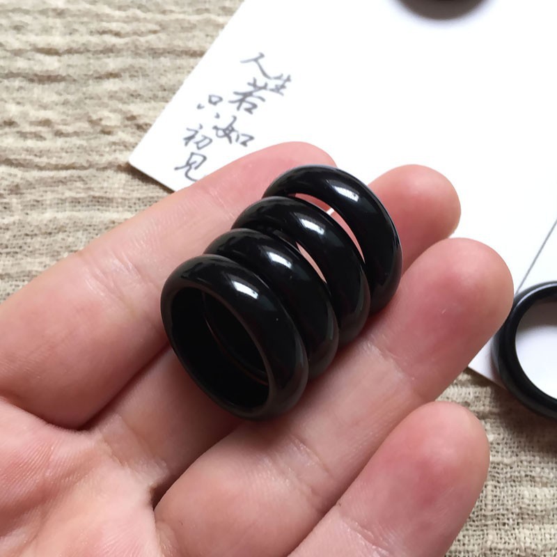 戒指女男款黑玛瑙情侣学生食指戒图片