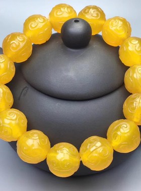 玉髓回纹雕花圆珠玉手串