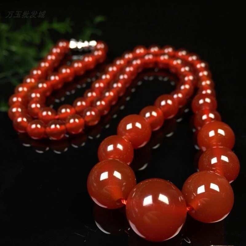 原创民族风女士圆形天然红玛瑙项链红玛瑙玉髓项链珠链女款塔型链