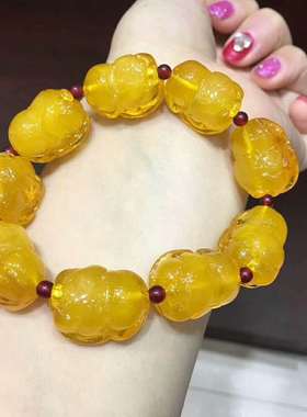 老蜜蜡琥珀鸡油黄配饰佛珠手链