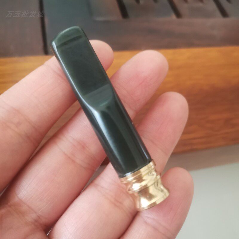 天然和田玉烟嘴男女款烟杆老烟嘴天然青玉烟嘴过滤嘴粗细两用证书