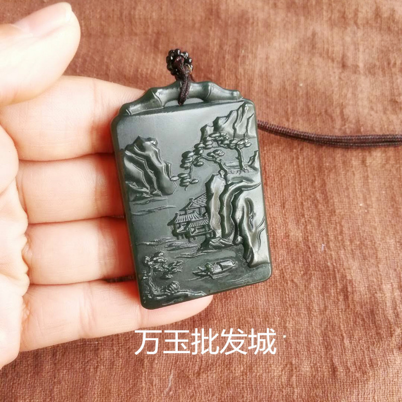 精雕山水无事牌和田玉新疆