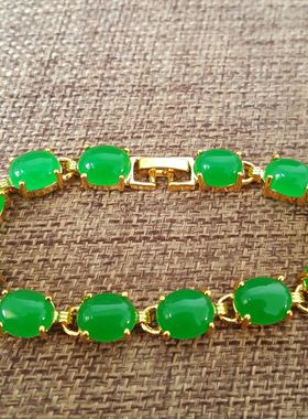 胡二翡翠绿色镶嵌玉石现货手串