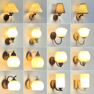 壁灯卧室新款北欧原实木艺简约胡桃色新中式床头灯复古客厅楼梯灯