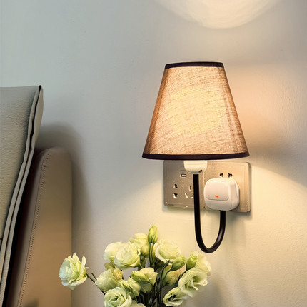 插座式led免布线壁灯免打孔插电小夜灯简约遥控调光卧室床头灯