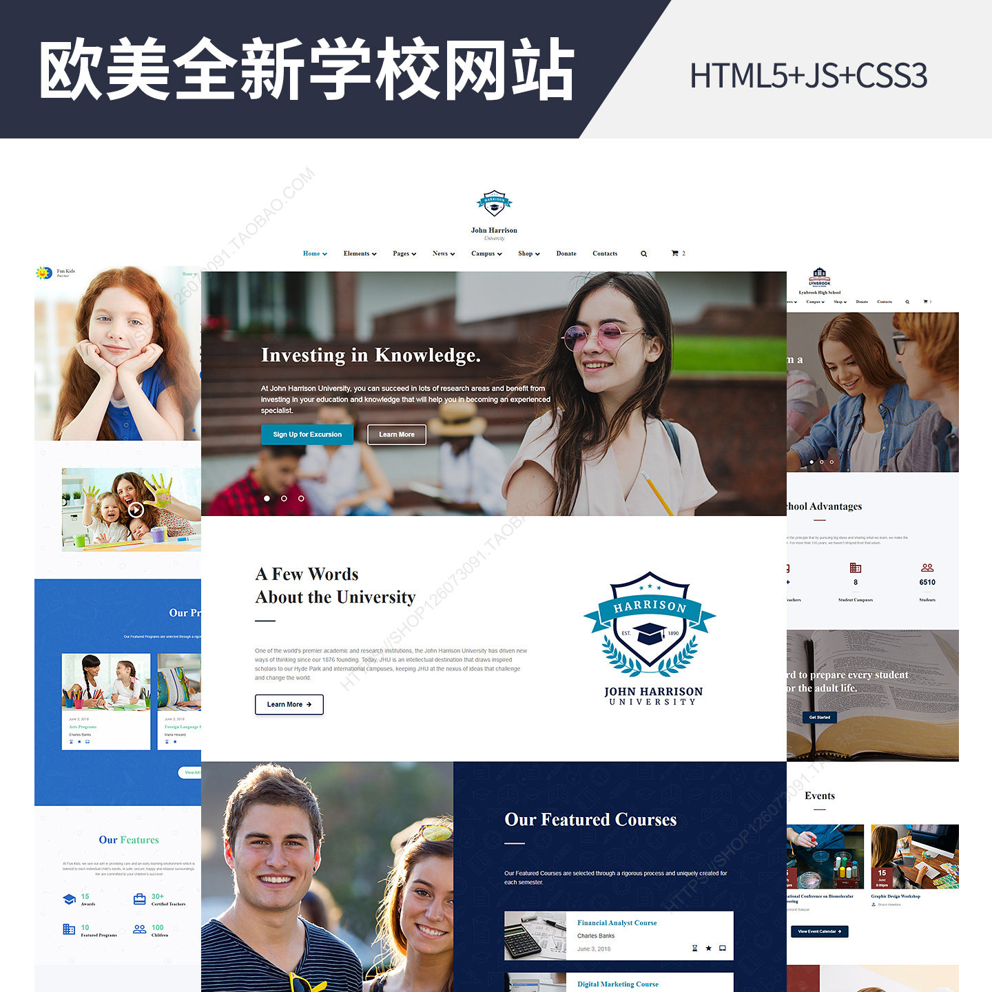 学校网站htm国外教育网页设计制作web前端技术模板手机自适应 3套