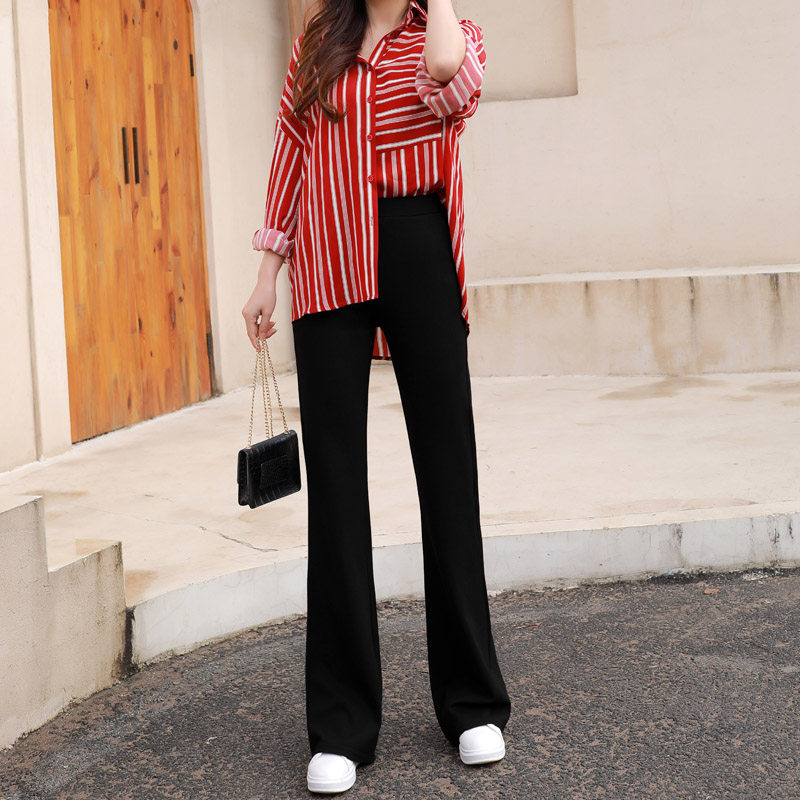 春秋直筒黑色微喇裤女高腰弹力修身休闲裤加长裤子职业装拖地女裤