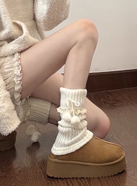 吾等是猫 翻边袜套针织护腿蝴蝶结毛球秋冬可爱lolita少女堆堆袜