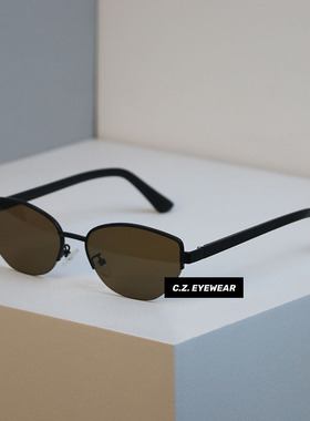 CHOZEN/复古茶色半框高级感金属猫眼墨镜防紫外线太阳镜配度数女