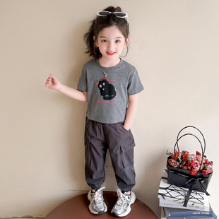 女童短袖T恤套装夏季2026新款儿童t薄款衣服夏装小女孩运动两件套