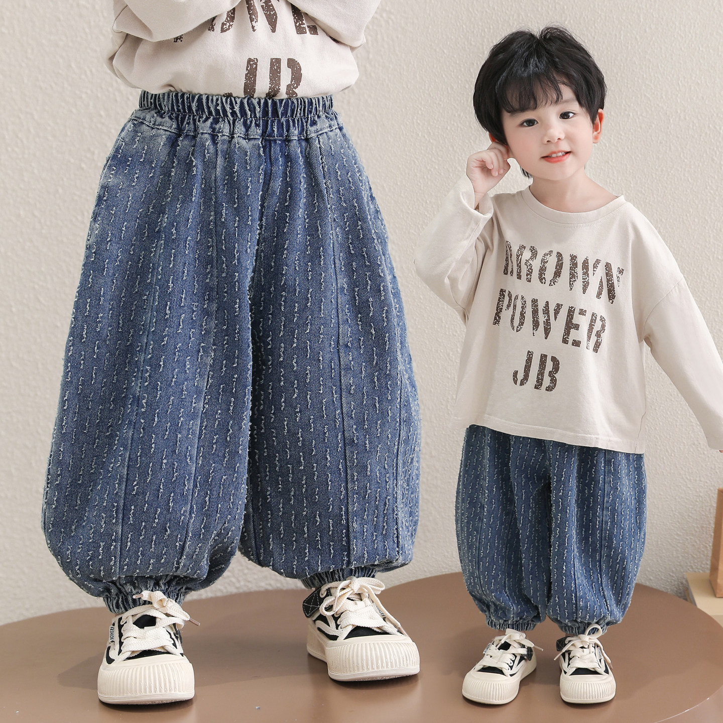 男童牛仔束脚裤春秋季韩版哈伦裤春装休闲长裤儿童松紧腰宽松裤子,童装/婴儿装/亲子装,裤子,淘宝优惠券,粉丝福利购,淘宝优惠卷
