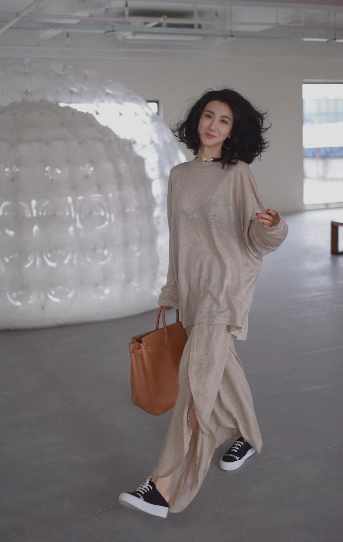 scc小壁虎壁虎服饰2023年春夏女士麻料针织短袖长袖裤宽松套装