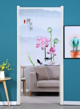 免打孔卧室门帘中式半截布门帘厨房餐厅风水隔断帘魔术贴短门帘子