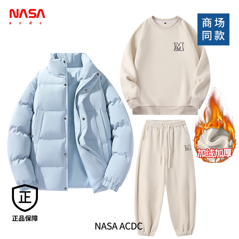 NASA ACDC韩版冬季保暖宽松面包服套装情侣同款加厚御寒立领棉服