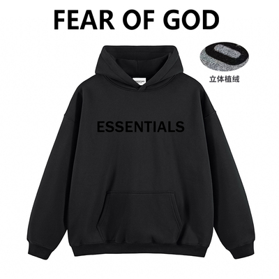 FOG胸前植绒大字母ESSENTIALS复线连帽宽松卫衣秋冬男女情侣外套