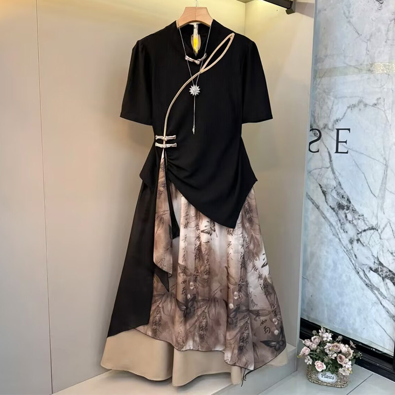 新中式古风套装女2025夏季新款大码胖MM盘扣短袖上衣半身裙两件套,女装/女士精品,大码套装,淘宝优惠券,粉丝福利购,淘宝优惠卷