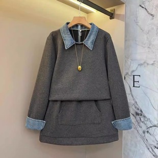 短裙设计感洋气减龄套装 春季 胖MM韩系假两件上衣 一整套大码 新款