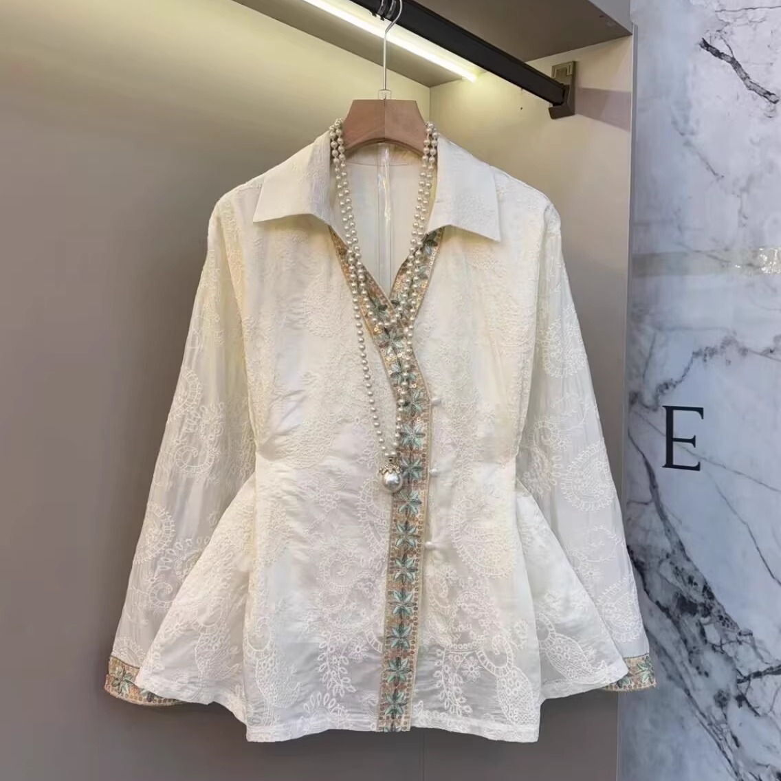 欧货2025秋季新款蕾丝拼接衬衫