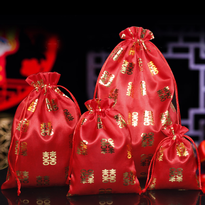 红色双喜结婚烫金喜糖袋婚礼包装袋婚庆用品回礼大号糖果袋空袋