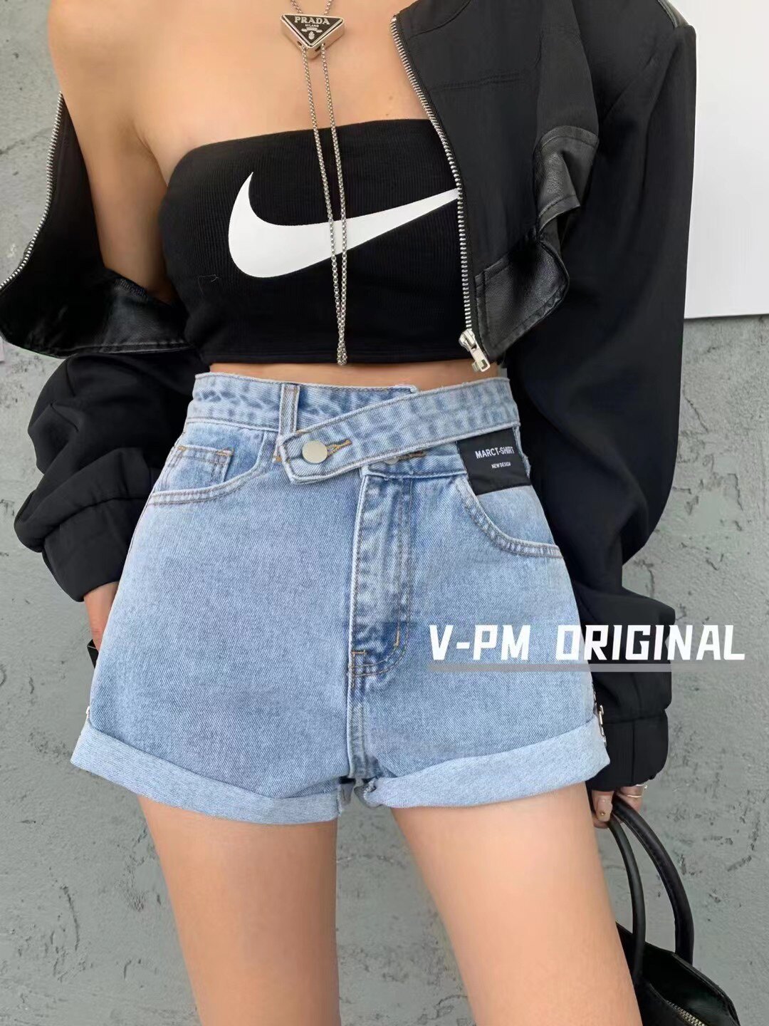 韩版高腰牛仔短裤女2022夏季新款时尚小众工艺设计感下半身裤子