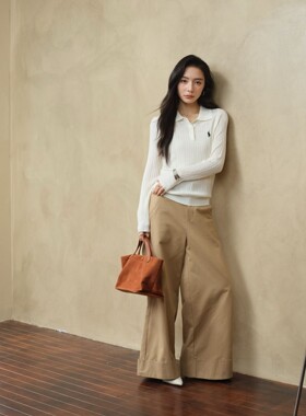 AiMI2025秋冬老钱风百搭显瘦翻领长袖针织毛衣上衣含50美丽诺羊毛