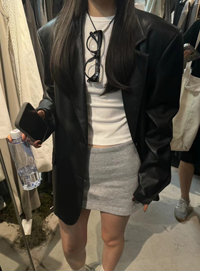 DVZ皮衣外套女设计感西装领春秋复古秋季新款宽松气质pu皮夹克