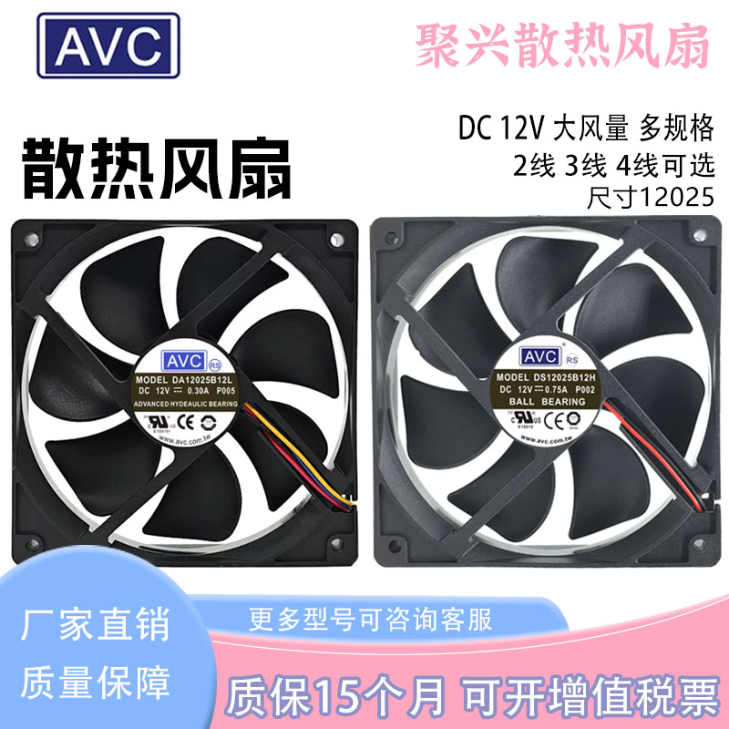 AVC 12025厘米静音大风量散热电脑机箱3 4针4线PWM调速CPU风扇