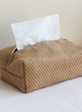 日式简约纸巾盒家用客厅民宿棉麻布艺抽纸盒黄麻纸巾套长方形文艺