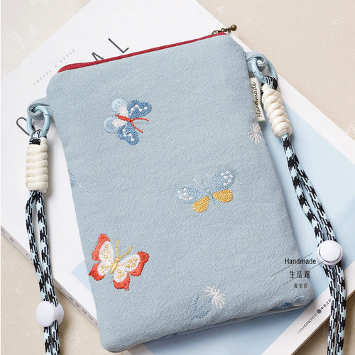 原创蝴蝶刺绣斜挎手机包2025女小众迷你手机袋高级感单肩小巧轻便