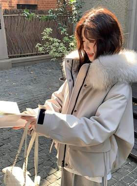 ANN羽绒服女款2025新款冬季短款小个子派克服工装大毛领今年流行