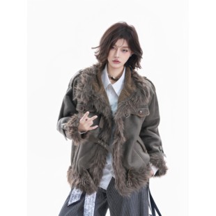 Small球球 皮毛一体外套女冬覆古港风棉服保暖显瘦慵懒百搭上衣