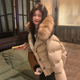 加厚面包服韩版 大毛领羽绒服女短款 小个子宽松外套 新款 2025年冬季