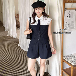 现货特价DI-SUI女装2025夏季38630韩版宽松显瘦撞色套裤短裤套装