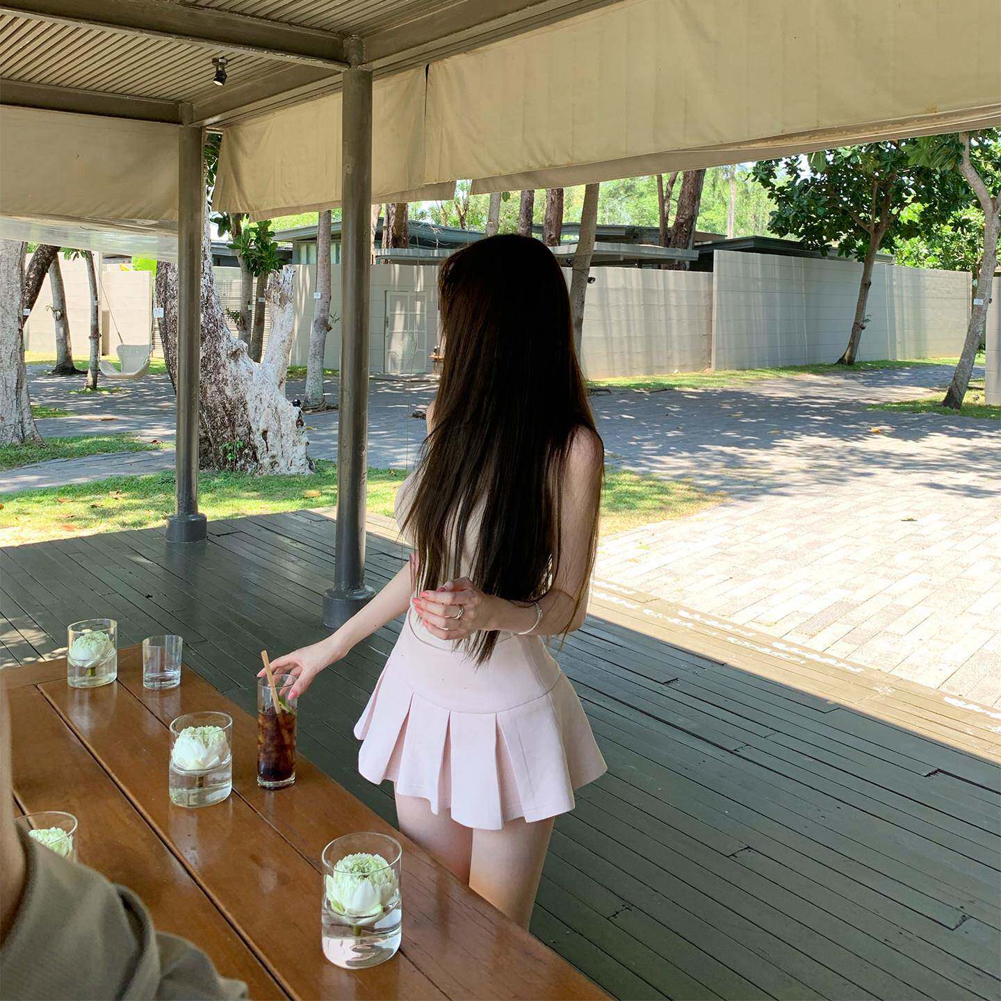 Cher 巧儿【浅粉叙语】带里裤百褶裙半身裙女夏季辣妹A字粉色短裙