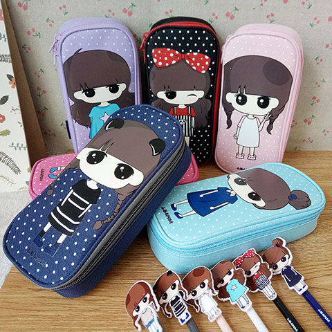 包邮笔袋女小学生大容量清新可爱帆布铅笔袋中学生文具盒送中性笔