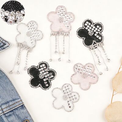 时尚烫钻梅花水钻流苏布贴花朵贴