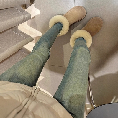 怀旧蓝加绒紧身牛仔裤女2025年新款秋冬高腰修身配靴小脚铅笔裤子