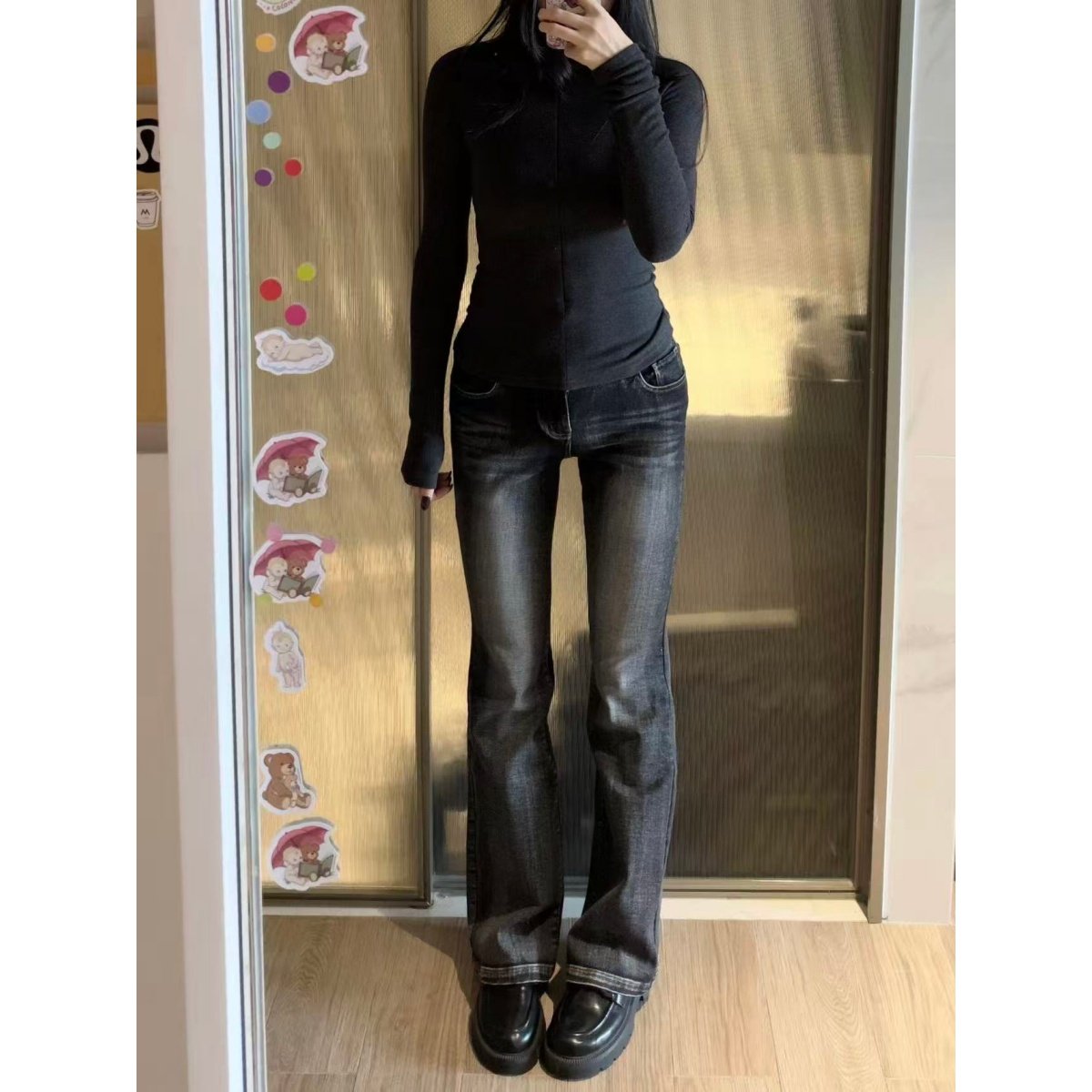 低腰高街牛仔裤女2026春季美式辣妹水洗黑色复古马蹄微喇叭长裤子,女装/女士精品,牛仔裤,淘宝优惠券,粉丝福利购,淘宝优惠卷