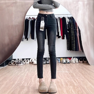 秋冬加绒毛边裤 紧身牛仔裤 长靴裤 小个子低腰紧身裤 子 女小脚裤