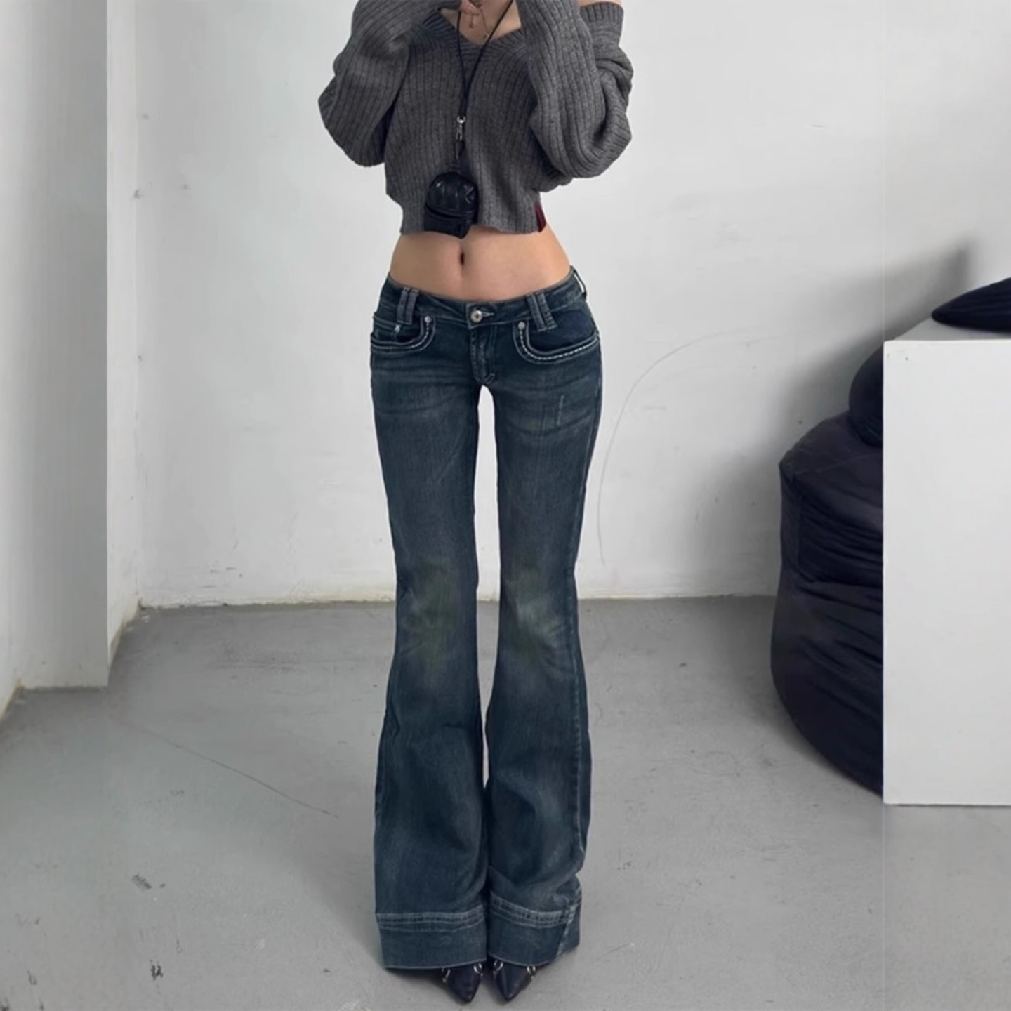 美式辣妹低腰紧身牛仔微喇裤女秋季新款做旧水洗马蹄拖地长裤子潮,女装/女士精品,卫裤,淘宝优惠券,粉丝福利购,淘宝优惠卷