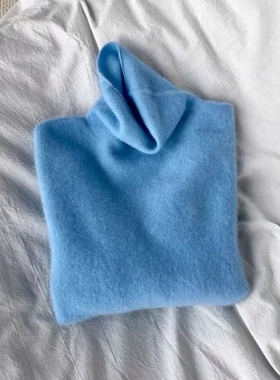 蓝色高领毛衣女款2025新款冬可外穿内搭打底衫超好看针织厚款上衣