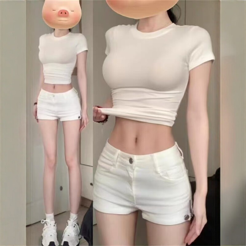 性感辣妹白色拉链设计感牛仔短裤女夏季新款高腰a字包臀热裤子潮