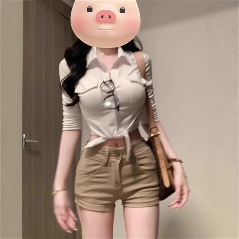 紧身牛仔裤高腰牛仔裤休闲短裤子