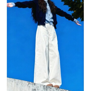白色设计感阔腿工装 宽松直筒弯刀拖地裤 牛仔裤 新款 女2026春季 美式