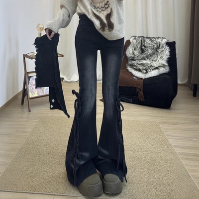 假两件屁帘微喇牛仔裤裤子女款2025秋季新款辣妹修身喇叭裤拖地裤