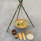 竹制戏水玩沙玩具幼儿园小孩子玩沙池工具沙铲簸箕竹漏斗组合套装