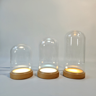 永生花USB发光实木底座防尘玻璃罩花艺展示罩手办香薰装饰保护罩