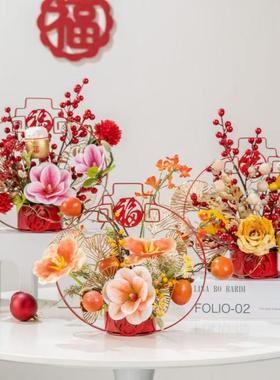 2026新款春节年宵花福字架花盆仿真花喜庆装饰摆件室内桌面假花