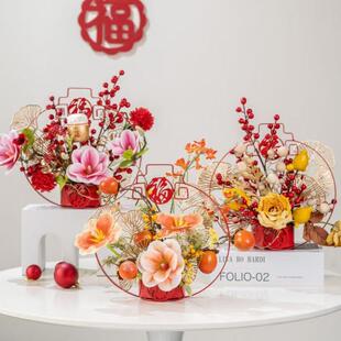 2026新款春节年宵花福字架花盆仿真花喜庆装饰摆件室内桌面假花